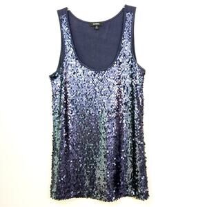 Express gun metal gray sequin covered tank top S